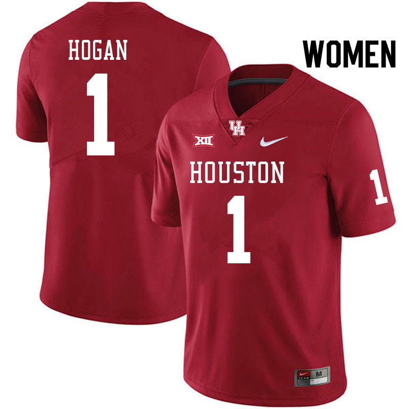 Women #1 Alex Hogan Houston Cougars Big 12 XII College Football Jerseys Stitched-Red - Click Image to Close